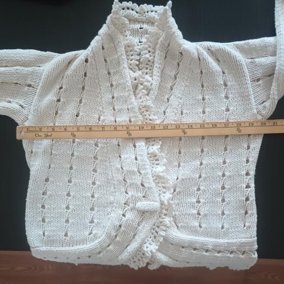 VINTAGE RICO HAND KNITS WOMEN'S CARDIGAN CREAM ONE BUTTON 100% COTTON SIZE S - Picture 3 of 6